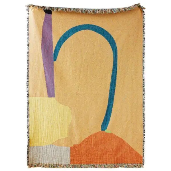 Хлопковый плед с принтом и бахромой