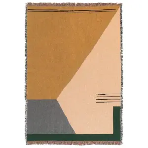 Хлопковый плед с принтом и бахромой