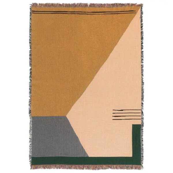 Хлопковый плед с принтом и бахромой