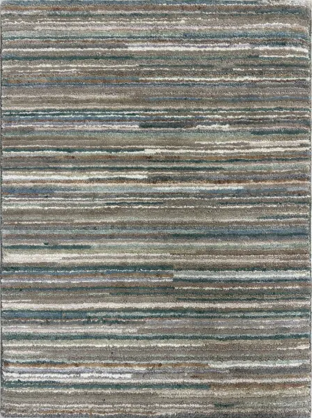 Ковер из натуральной новозеландской шерсти и искусственного шелка с однотонным рельефом и эффектом состаривания