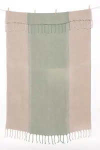 Льняной однотонный плед с плетением елочка и кисточками