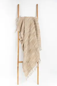 Льняной плед с кисточками и необработанным краем