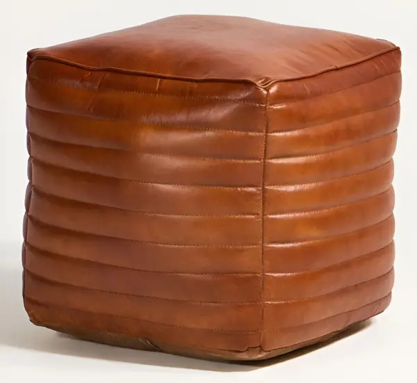 Пуф с отделкой из кожи и ткани