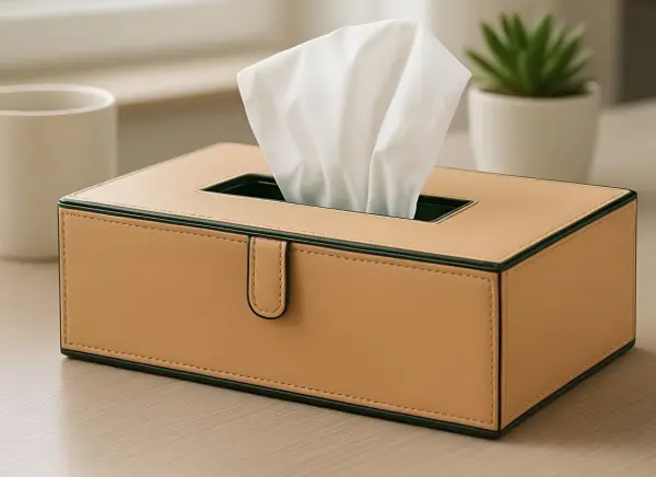 Коробка для салфеток с отделкой из кожи и бархата
