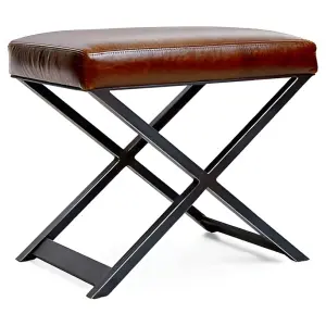 Табурет с отделкой из кожи и металлическим основанием