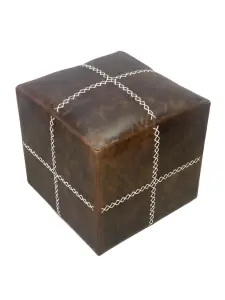 Пуф с отделкой из кожи и ткани