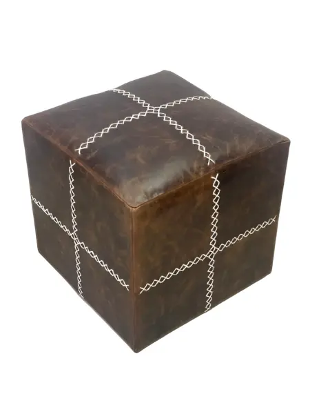 Пуф с отделкой из кожи и ткани