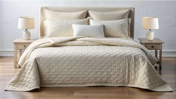 Комплект стеганое покрывало с наволочками из хлопка и полиэстера однотонный