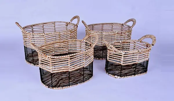 Набор корзин для хранения из бумажного шнура и металла