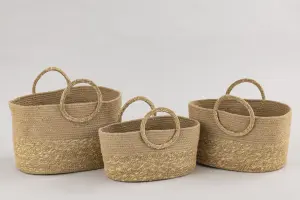 Набор корзин для хранения из хлопкового шнура с ручками из водорослей из морской травы