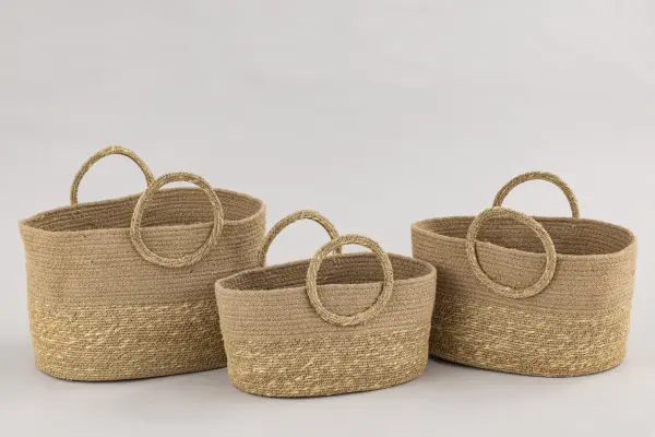 Набор корзин для хранения из хлопкового шнура с ручками из водорослей из морской травы