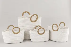 Набор корзин для хранения из хлопкового шнура с ручками из водорослей из морской травы