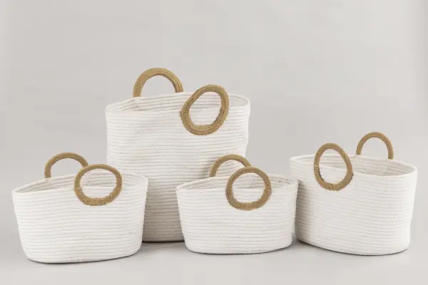 Набор корзин для хранения из хлопкового шнура с ручками из водорослей из морской травы