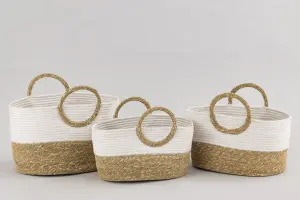 Набор корзин для хранения из хлопкового шнура с ручками из водорослей из морской травы