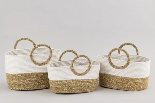Набор корзин для хранения из хлопкового шнура с ручками из водорослей из морской травы