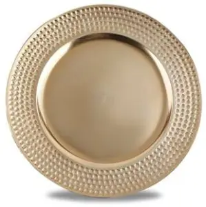 Сервировочная тарелка из нержавеющей стали с тиснением и матовой золотой отделкой