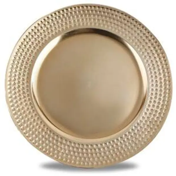 Сервировочная тарелка из нержавеющей стали с тиснением и матовой золотой отделкой